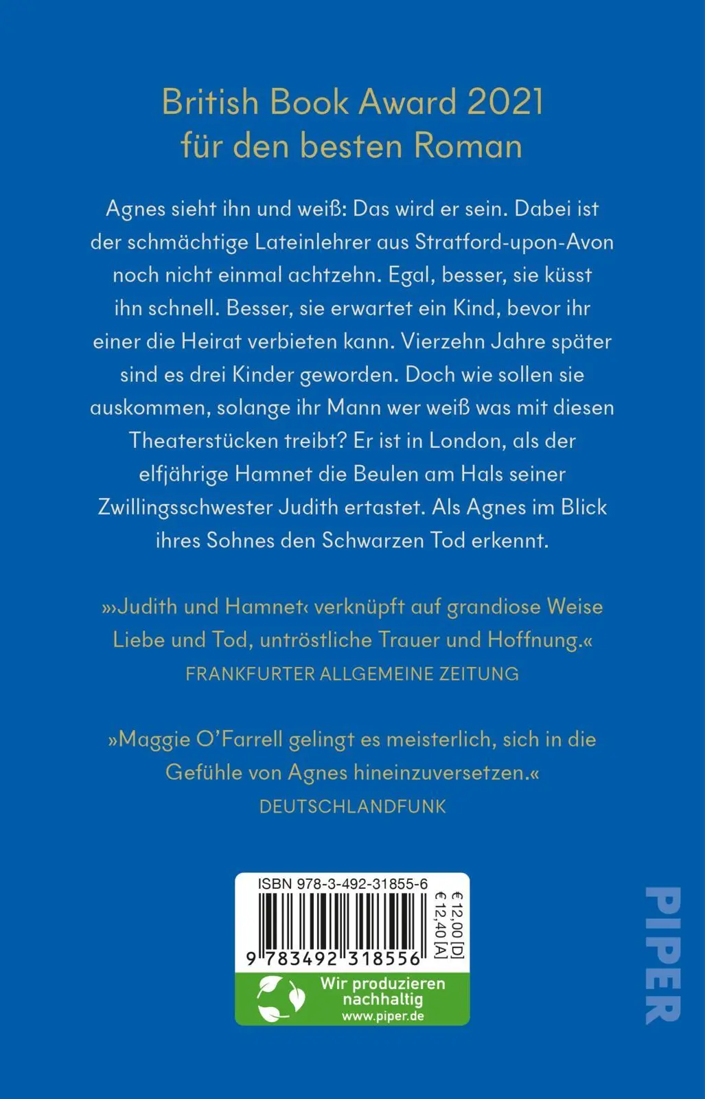 Rückseite: 9783492318556 | Judith und Hamnet | Maggie O'Farrell | Taschenbuch | 416 S. | Deutsch