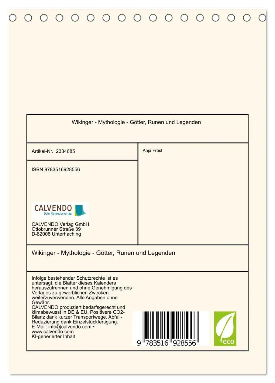 Bild: 9783516928556 | Wikinger - Mythologie - Götter, Runen und Legenden (Tischkalender...