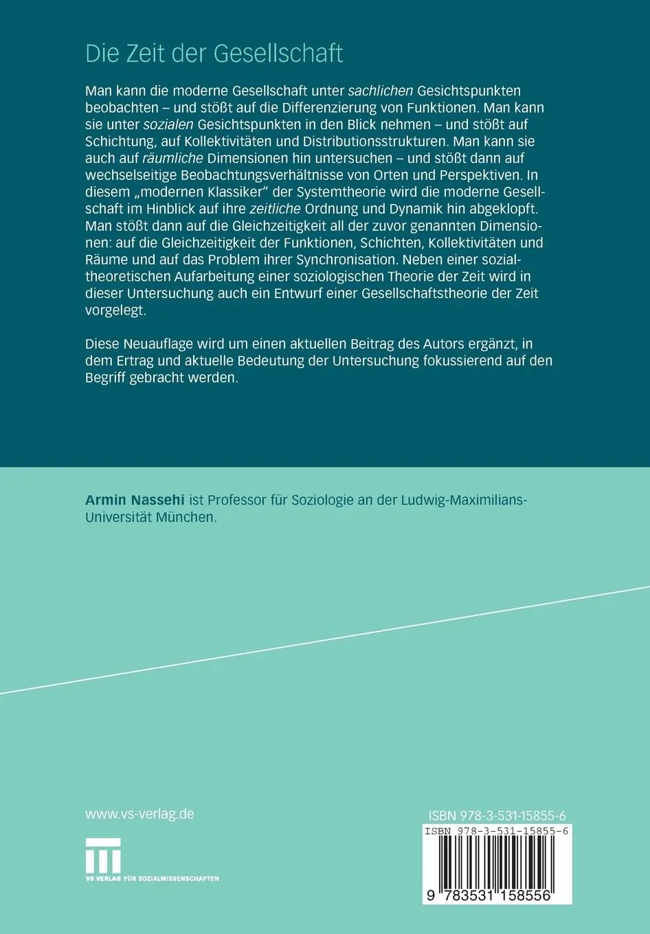 Rückseite: 9783531158556 | Die Zeit der Gesellschaft | Armin Nassehi | Taschenbuch | 383 S.