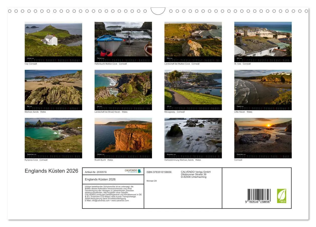Bild: 9783516158656 | Englands Küsten 2026 (Wandkalender 2026 DIN A3 quer), CALVENDO...