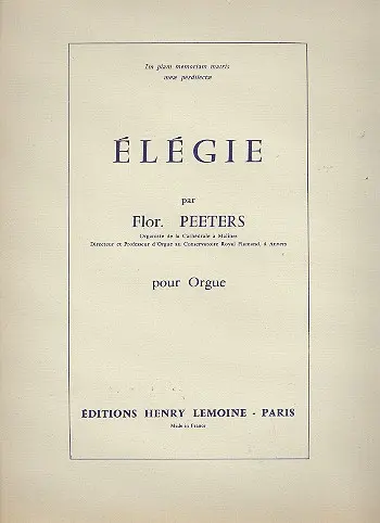 Cover: 9790230928656 | Elegie pour orgue im piam memoriam matris meae perdilectae | Peeters