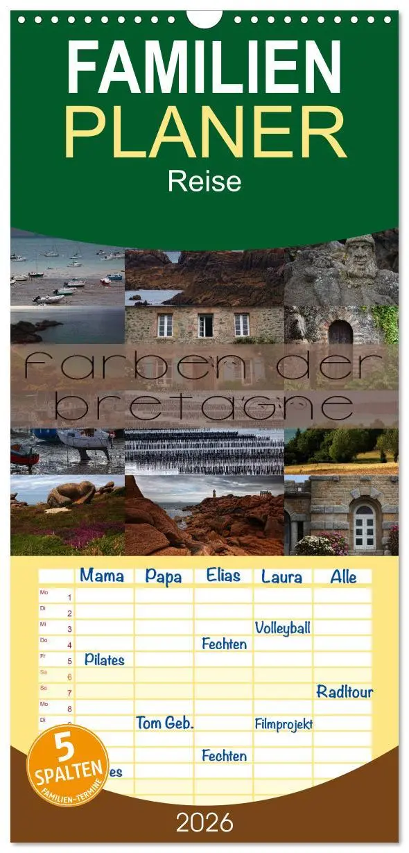 Cover: 9783516518856 | Familienplaner 2026 - Farben der Bretagne mit 5 Spalten...
