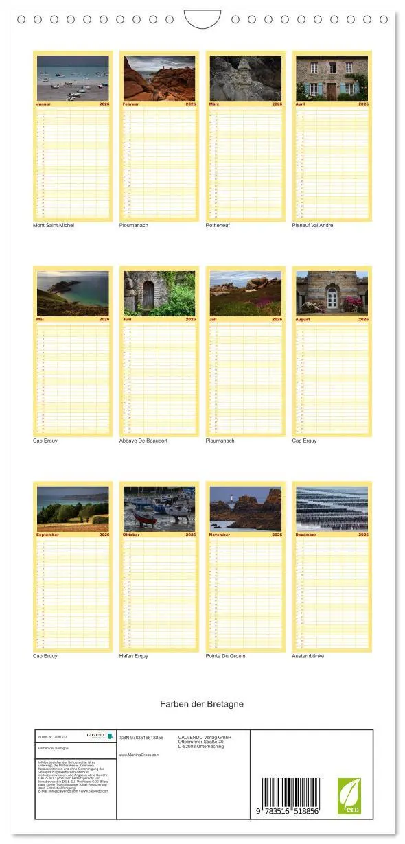 Bild: 9783516518856 | Familienplaner 2026 - Farben der Bretagne mit 5 Spalten...