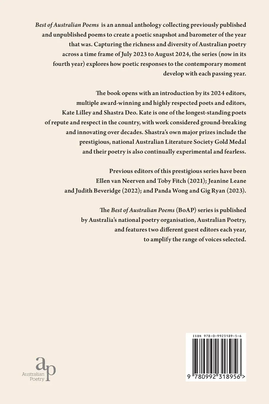 Rückseite: 9780992318956 | Best of Australian Poems 2024 | Shastra Deo (u. a.) | Taschenbuch
