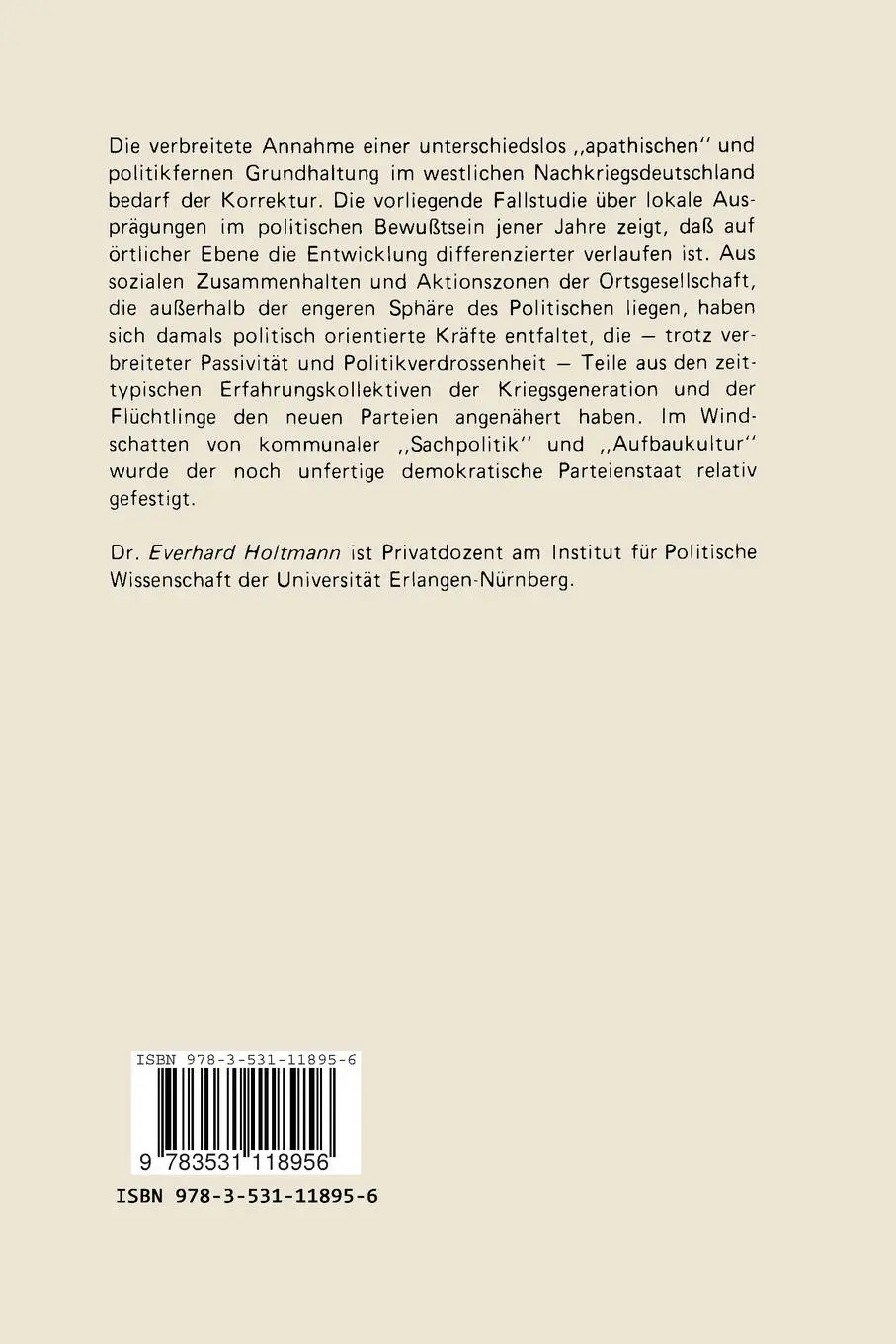 Rückseite: 9783531118956 | Politik und Nichtpolitik | Everhard Holtmann | Taschenbuch | 447 S.