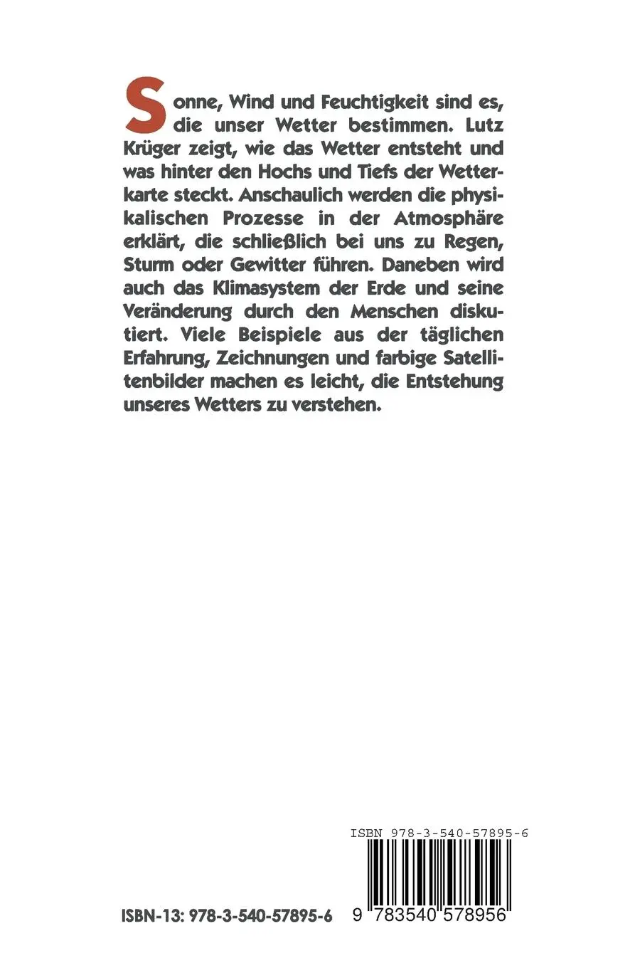 Rückseite: 9783540578956 | Wetter und Klima | Beobachten und verstehen | Lutz Krüger | Buch | vii