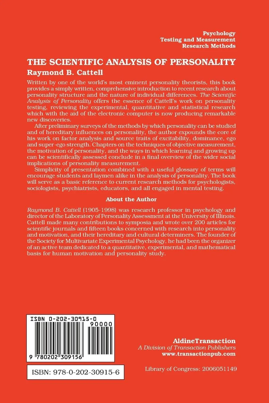 Rückseite: 9780202309156 | The Scientific Analysis of Personality | J. Peter Rothe | Taschenbuch