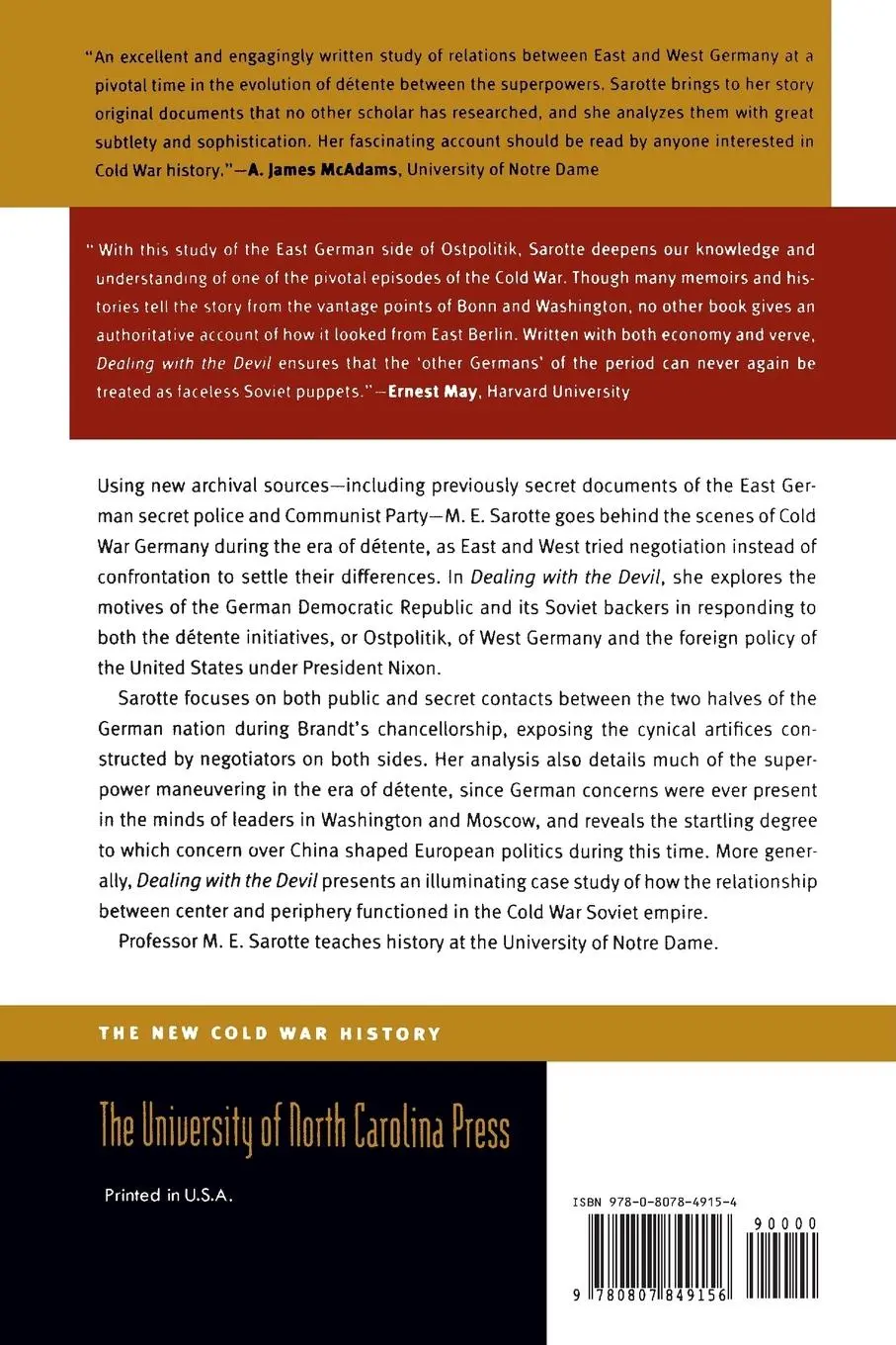 Rückseite: 9780807849156 | Dealing with the Devil | M. E. Sarotte | Taschenbuch | Englisch | 2001