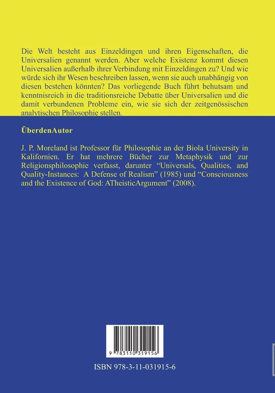 Rückseite: 9783110319156 | Universalien | James Moreland | Taschenbuch | 215 S. | Deutsch | 2009