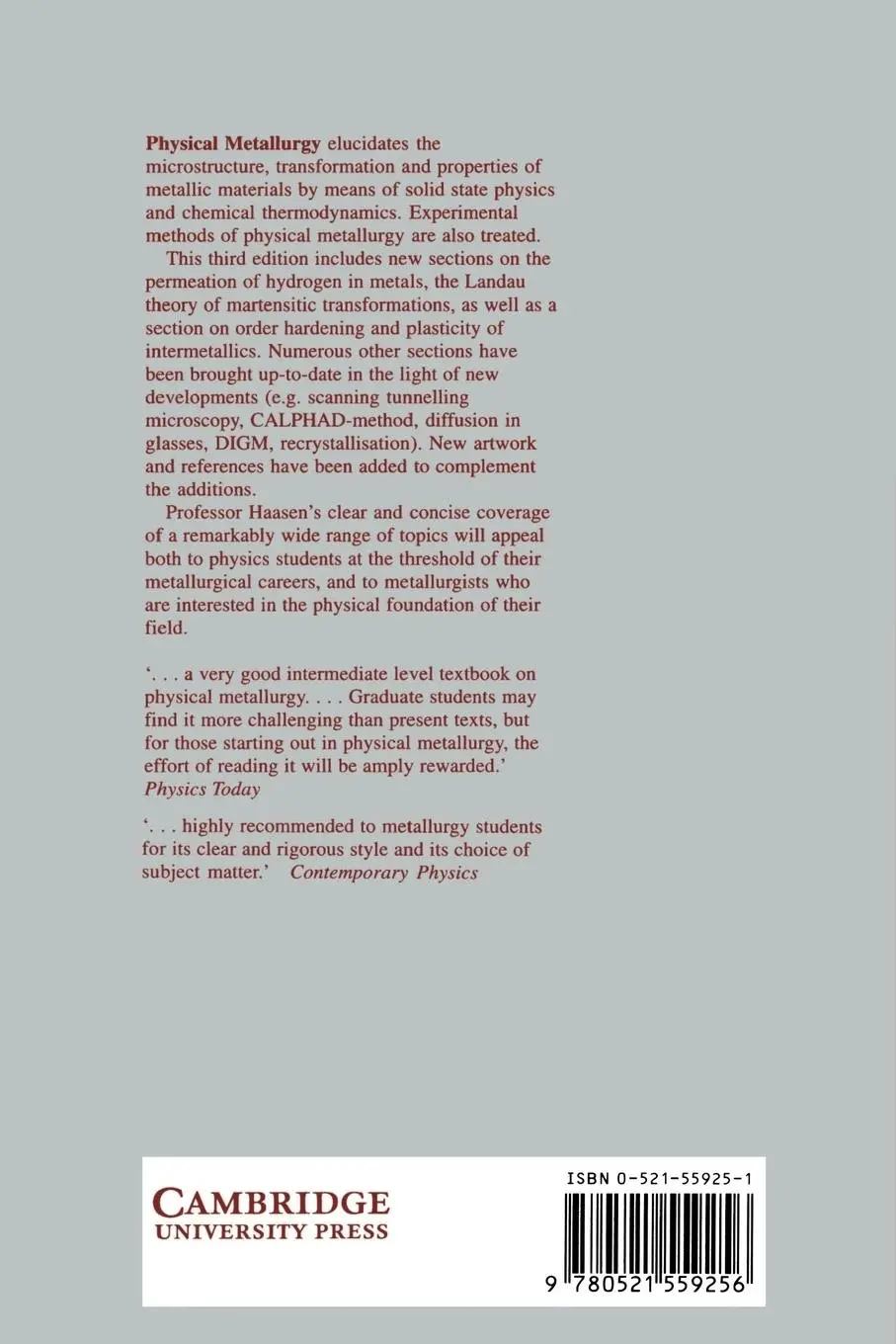 Rückseite: 9780521559256 | Physical Metallurgy | Paul Haasen (u. a.) | Taschenbuch | Englisch