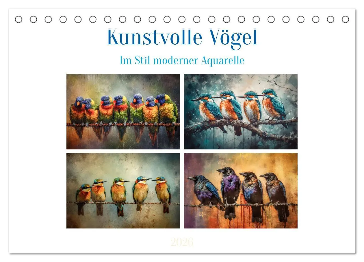 Cover: 9783457529256 | Kunstvolle Vögel (Tischkalender 2026 DIN A5 quer), CALVENDO...
