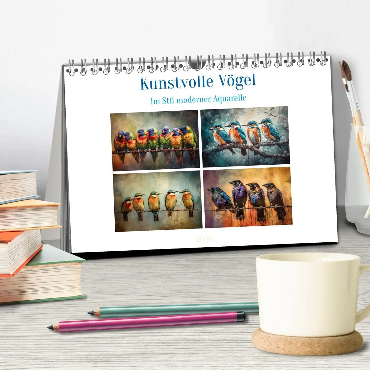 Bild: 9783457529256 | Kunstvolle Vögel (Tischkalender 2026 DIN A5 quer), CALVENDO...