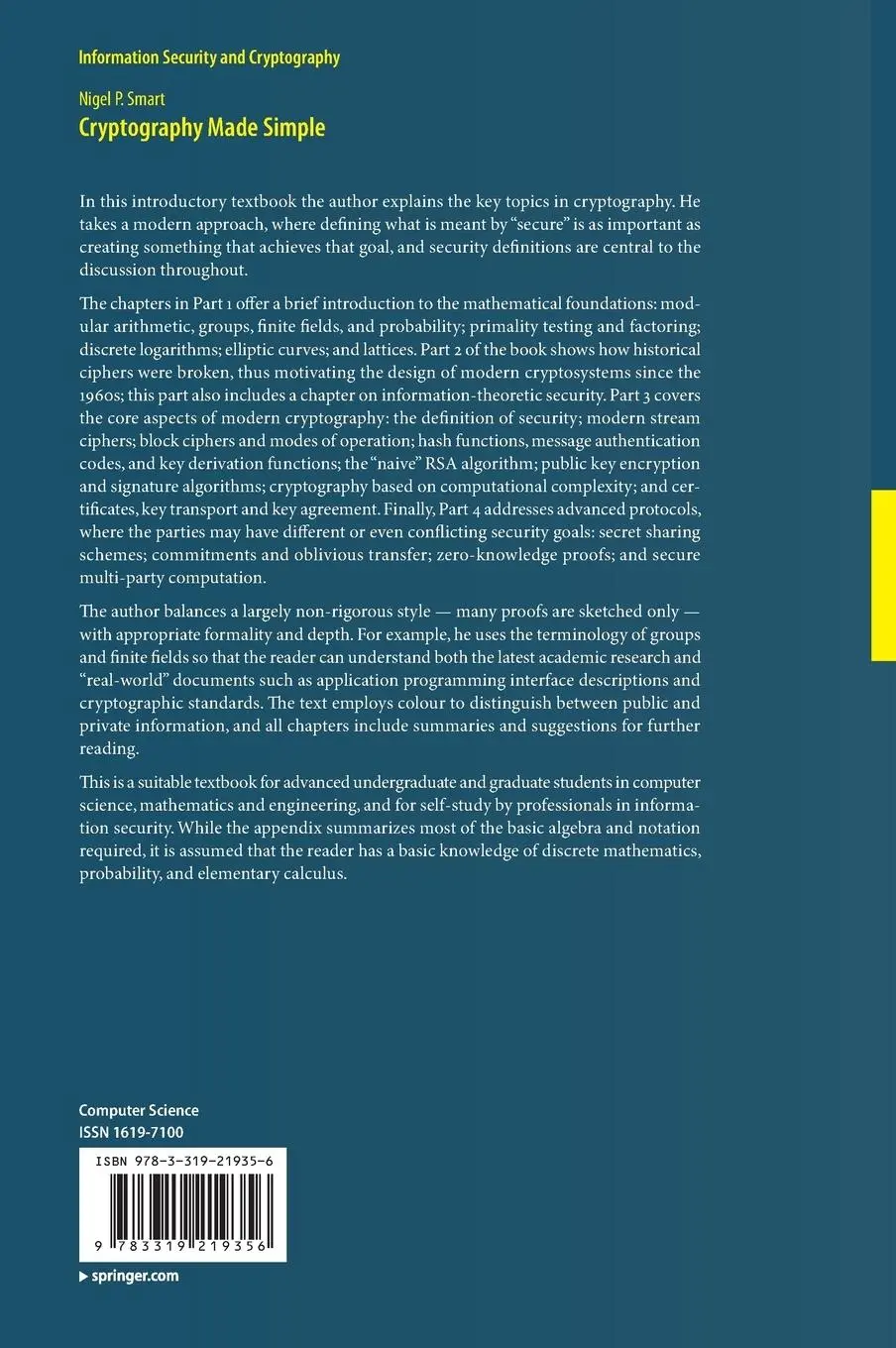 Rückseite: 9783319219356 | Cryptography Made Simple | Nigel Smart | Buch | xii | Englisch | 2015