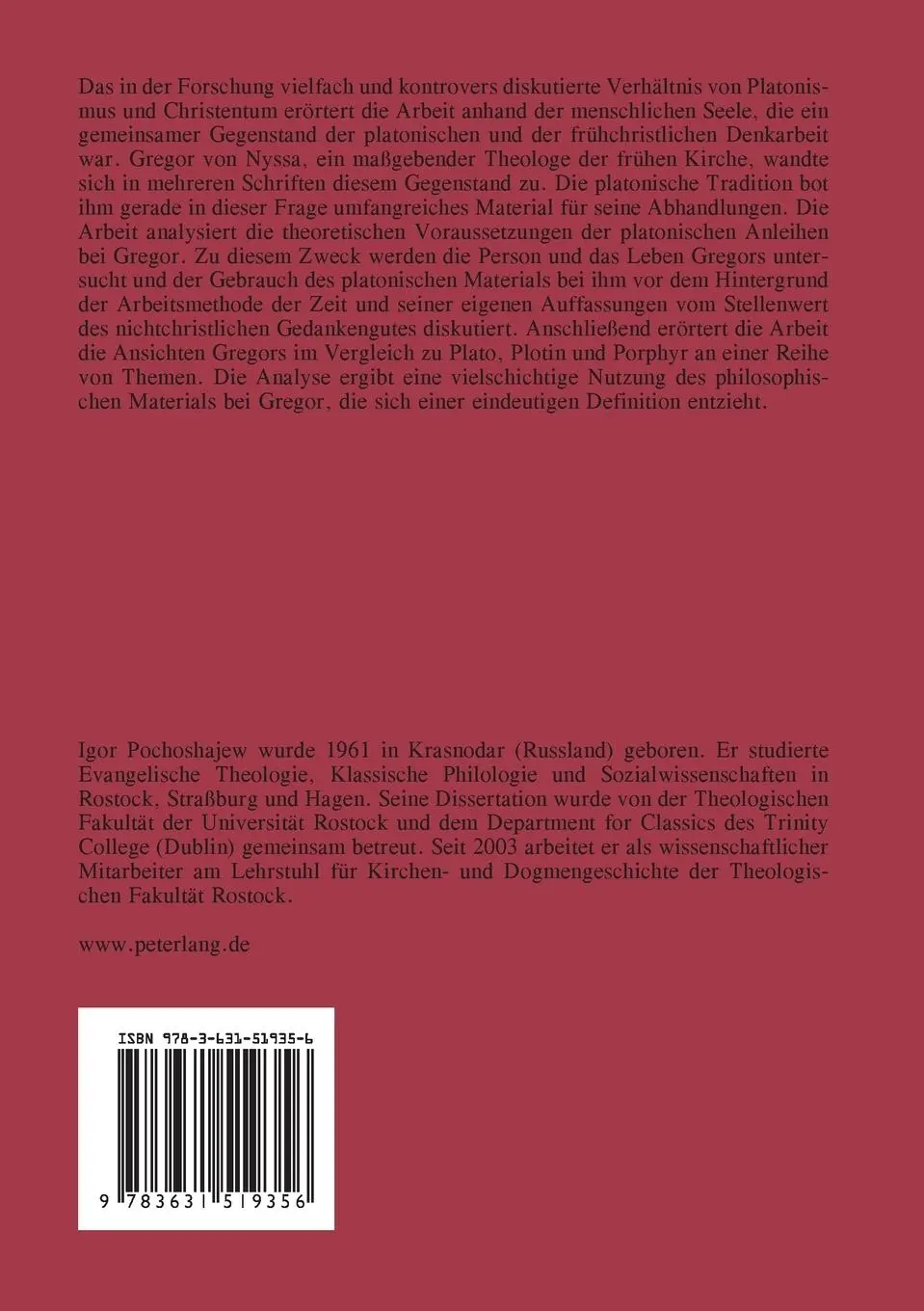 Rückseite: 9783631519356 | Die Seele bei Plato, Plotin, Porphyr und Gregor von Nyssa | Buch