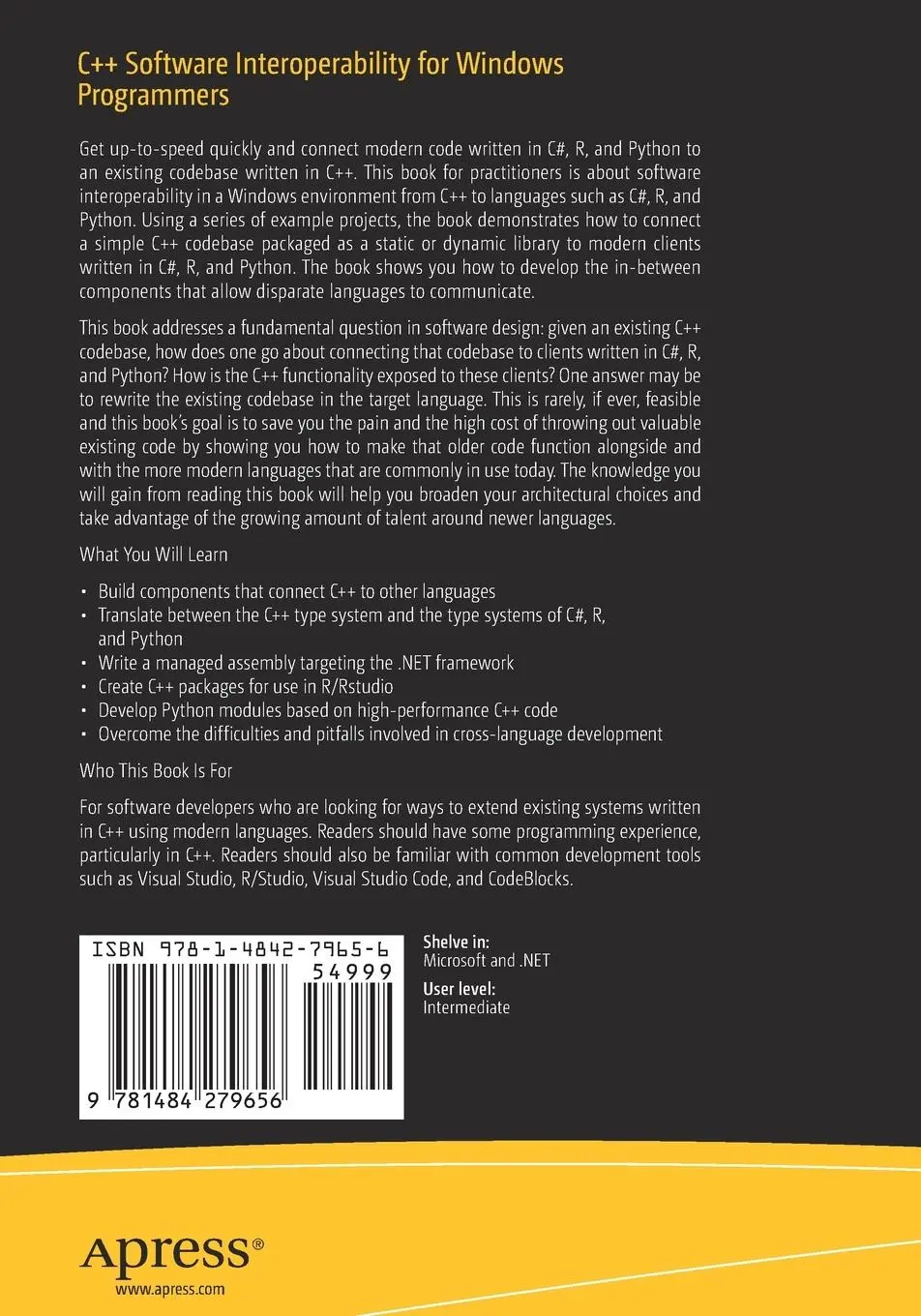 Rückseite: 9781484279656 | C++ Software Interoperability for Windows Programmers | Adam Gladstone