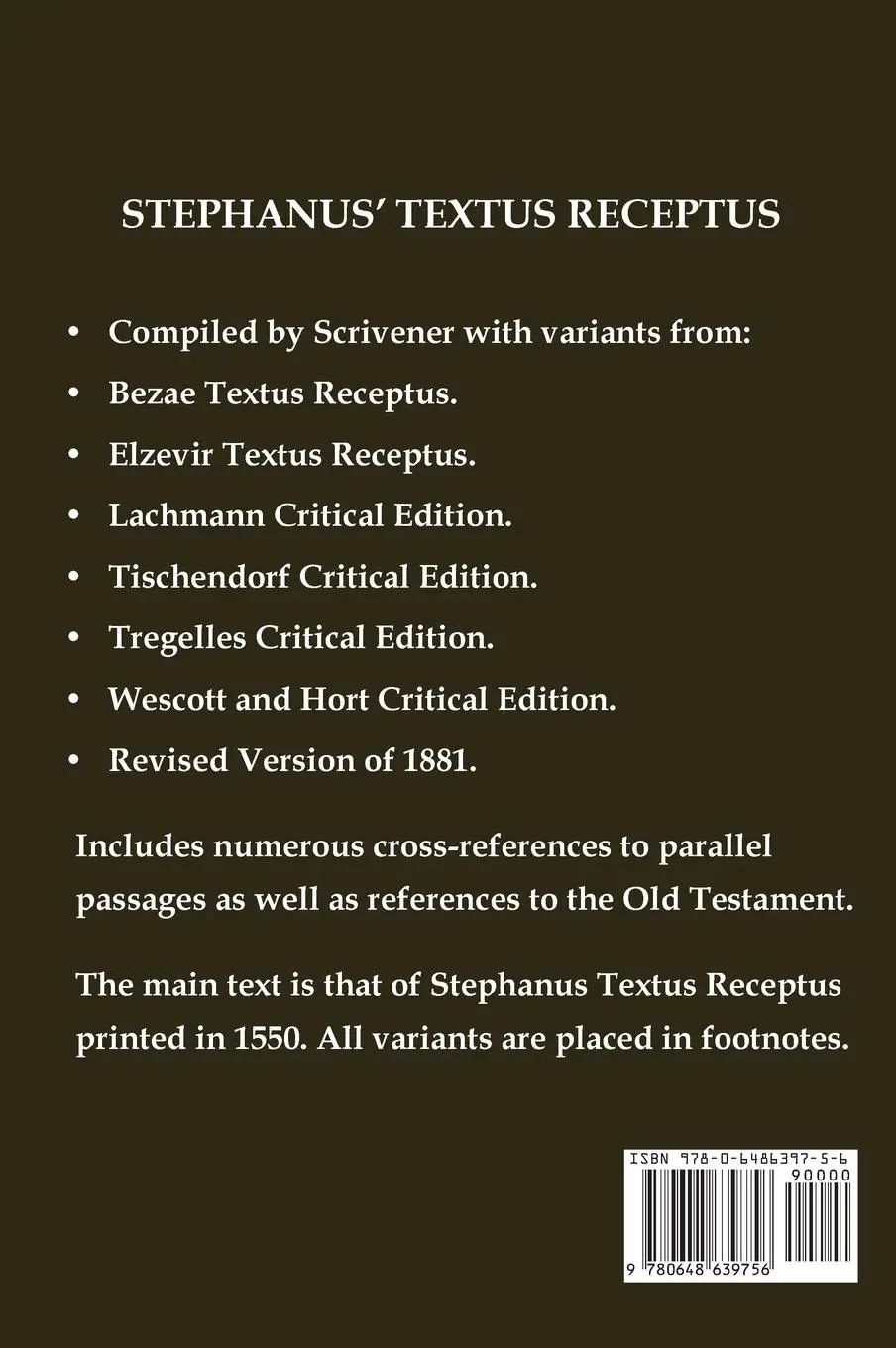 Rückseite: 9780648639756 | Stephanus' (Stephen's) 1550 Textus Receptus, as compiled by F. H....