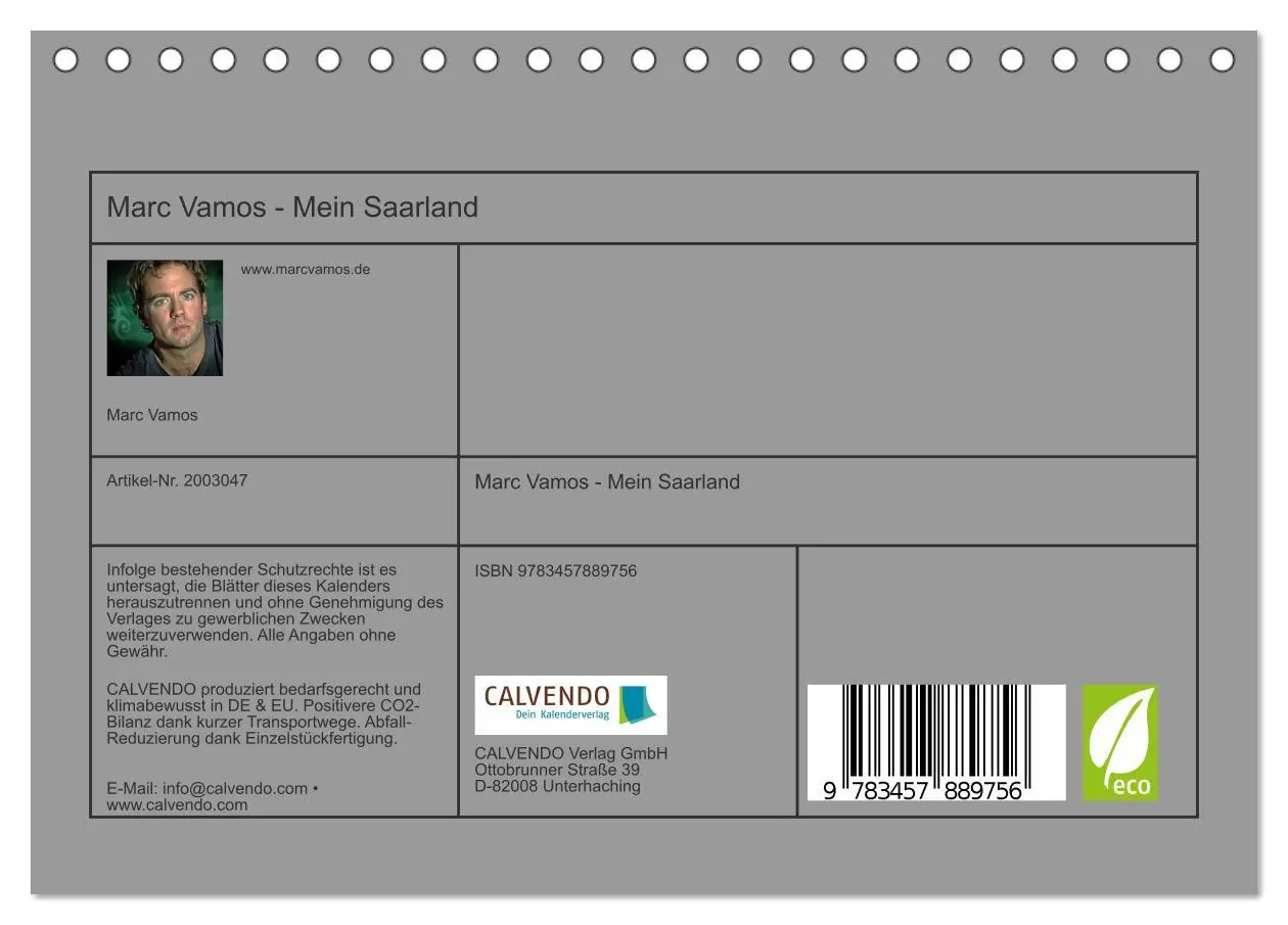 Bild: 9783457889756 | Marc Vamos - Mein Saarland (Tischkalender 2026 DIN A5 quer),...