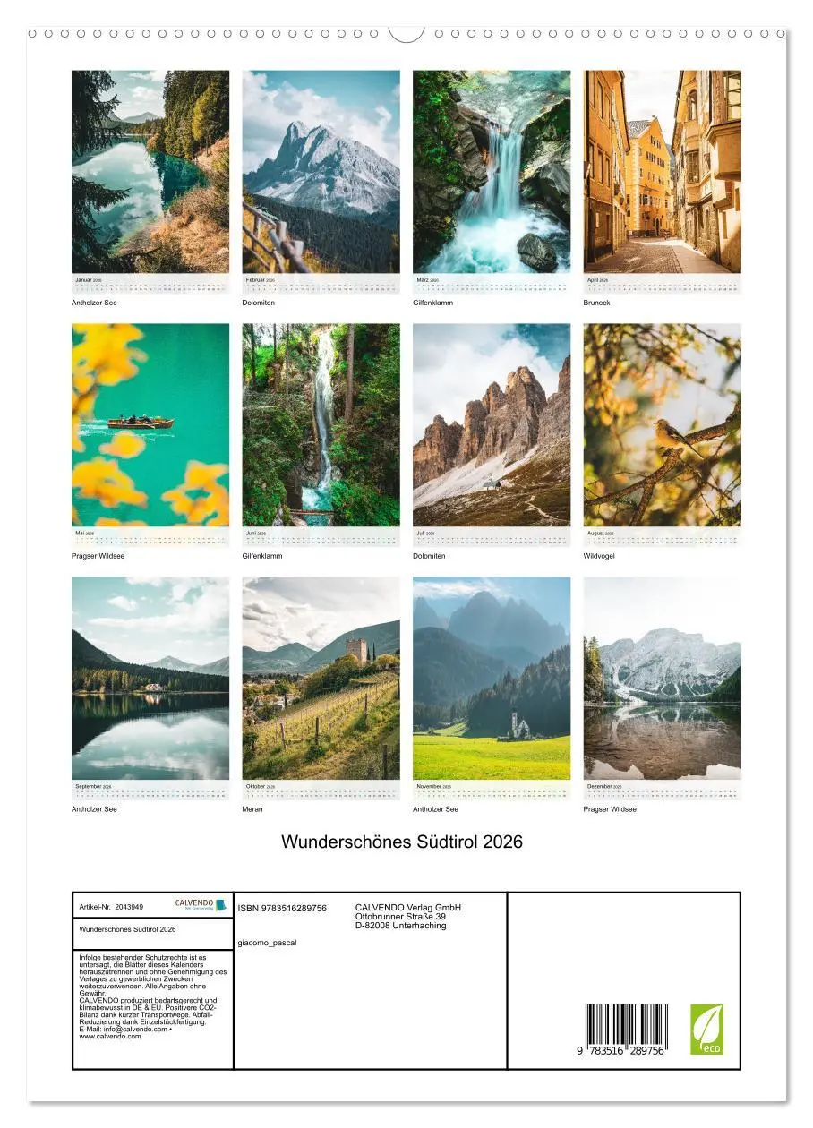 Bild: 9783516289756 | Wunderschönes Südtirol 2026 (hochwertiger Premium Wandkalender 2026...