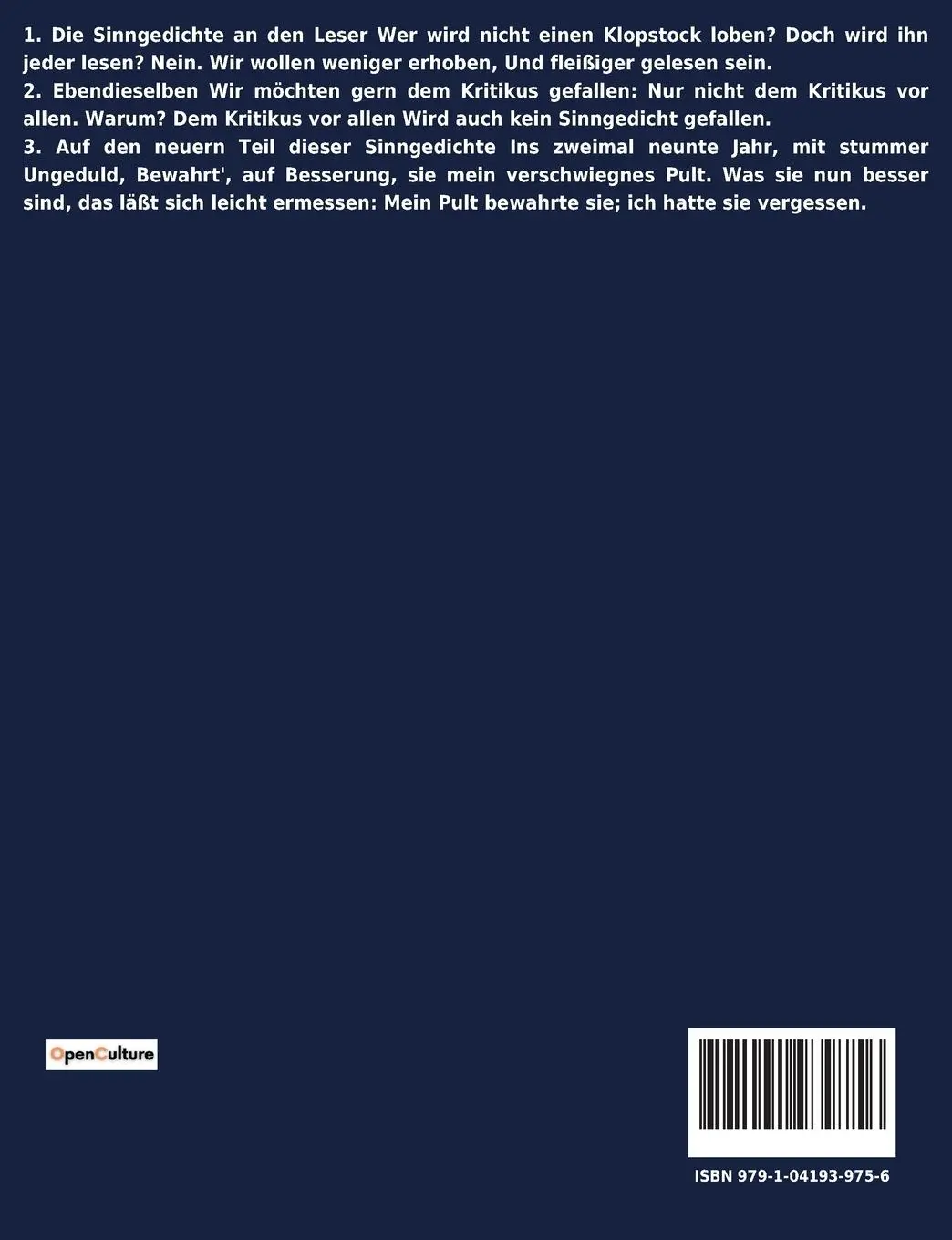 Rückseite: 9791041939756 | Sinngedichte | Gotthold Ephraim Lessing | Taschenbuch | 58 S. | 2023