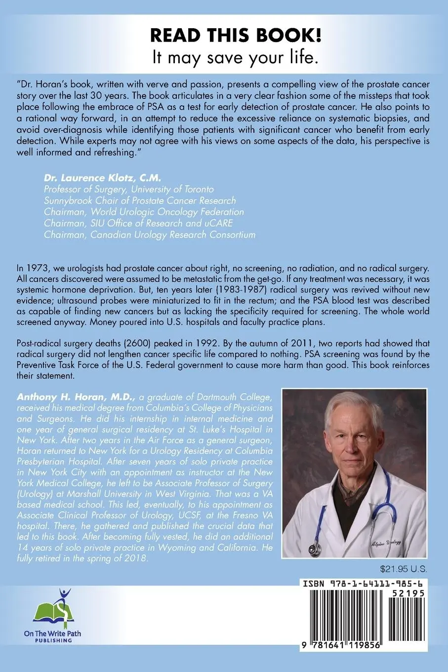 Rückseite: 9781641119856 | The Rise and Fall of the Prostate Cancer Scam | Anthony H. Horan M. D.