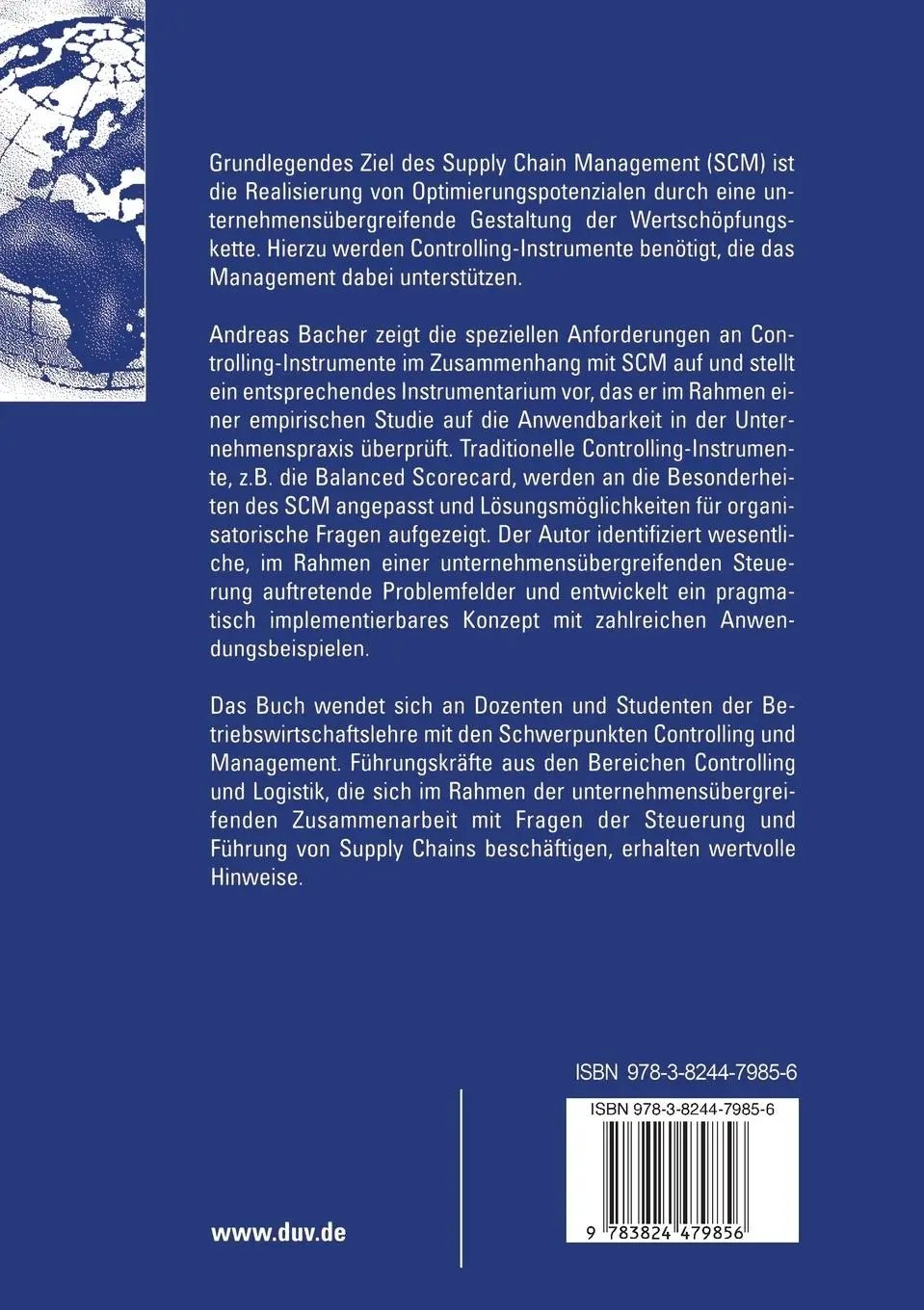 Rückseite: 9783824479856 | Instrumente des Supply Chain Controlling | Andreas Bacher | Buch