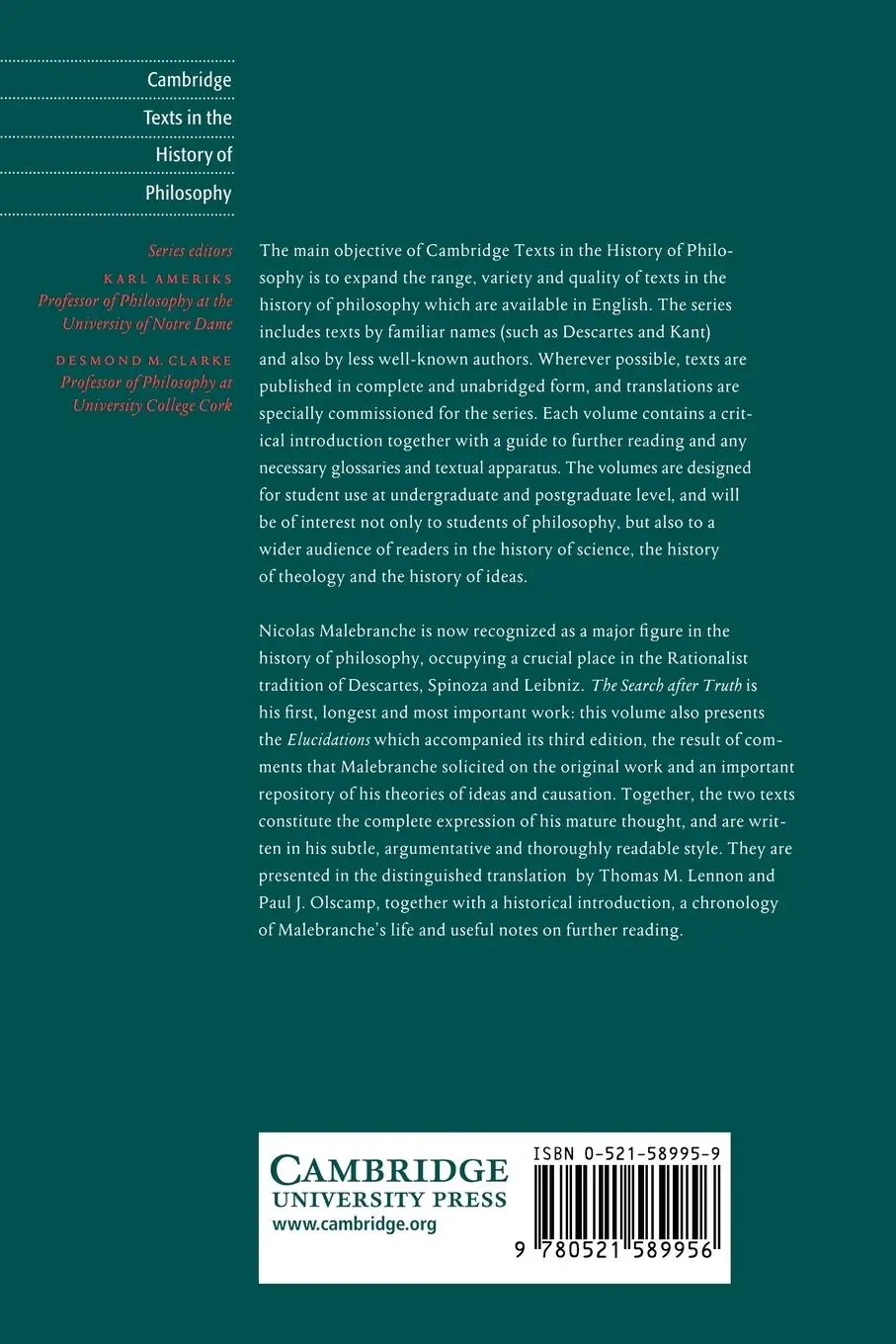 Rückseite: 9780521589956 | Malebranche | The Search After Truth | Nicolas Malebranche | Buch
