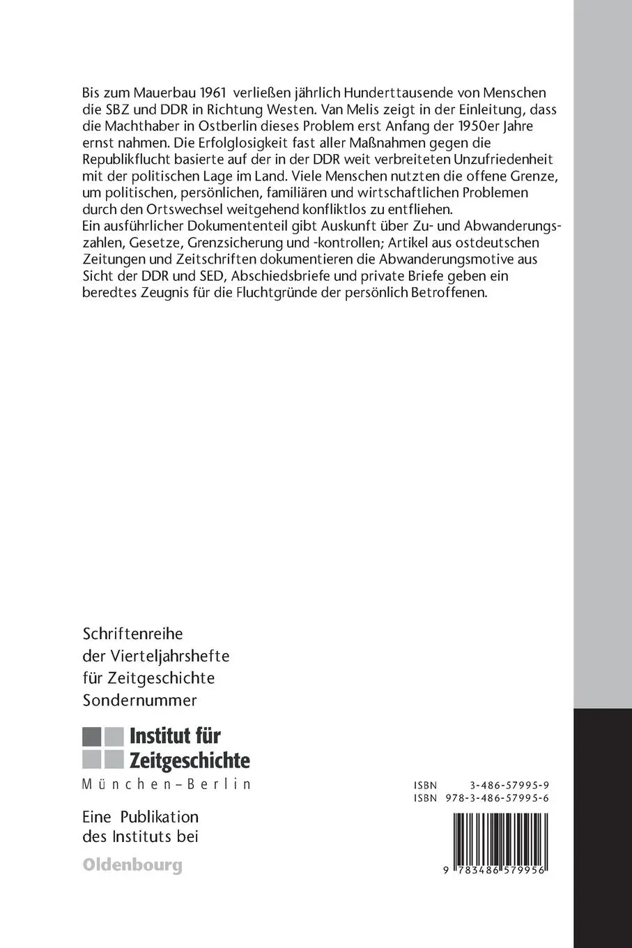Rückseite: 9783486579956 | "Republikflucht" | Damian Van Melis (u. a.) | Taschenbuch | 276 S.