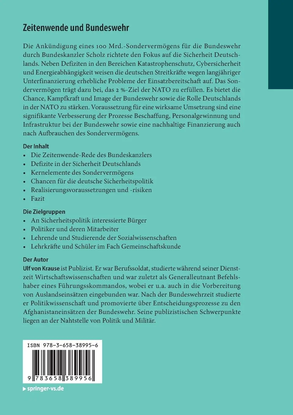 Rückseite: 9783658389956 | Zeitenwende und Bundeswehr | Ulf von Krause | Taschenbuch | ix | 2022