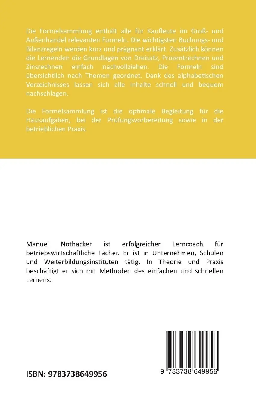 Rückseite: 9783738649956 | Die Formelsammlung: Kauffrau / Kaufmann im Groß- und Außenhandel