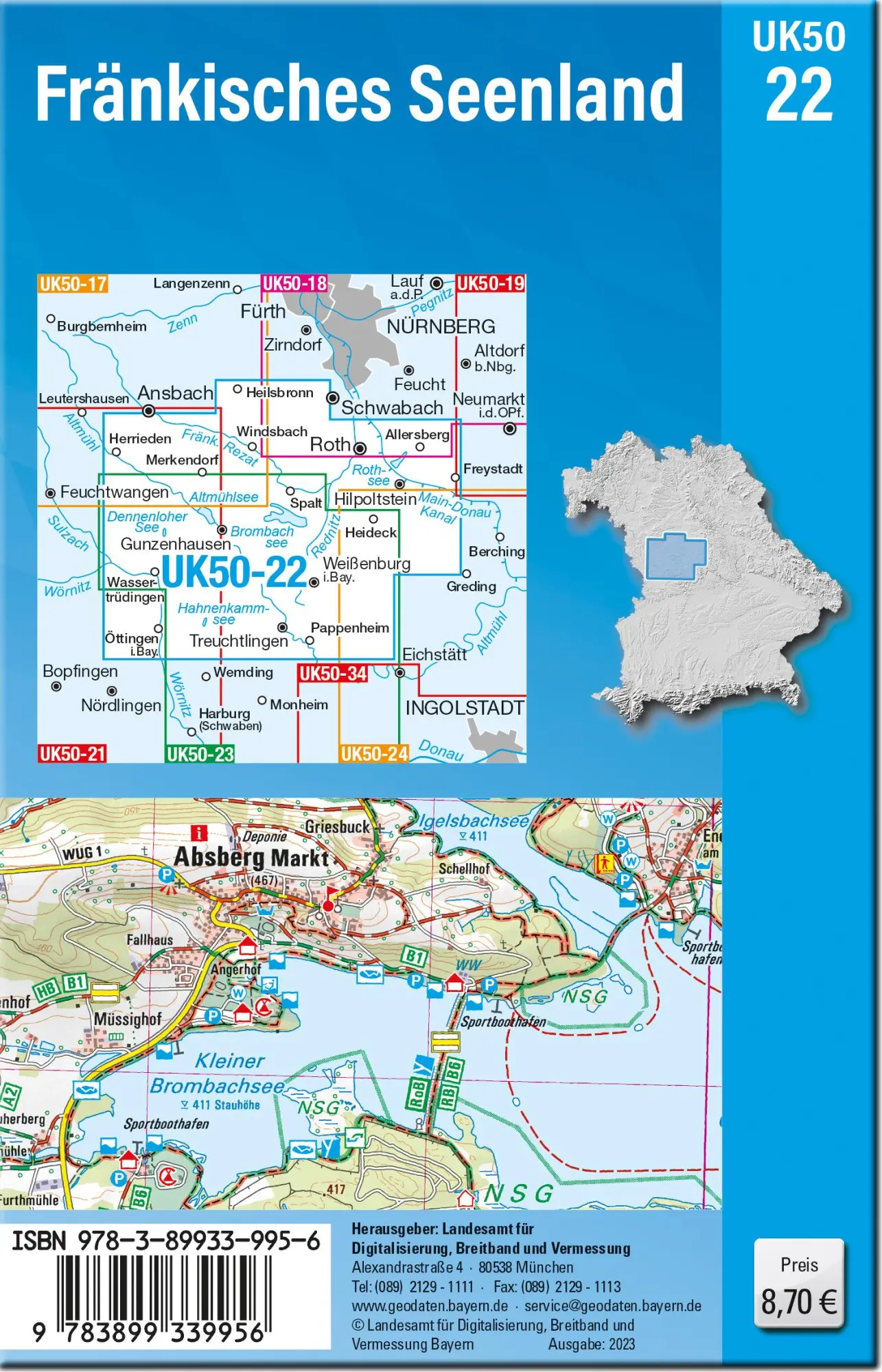 Rückseite: 9783899339956 | UK50-22 Fränkisches Seenland | Digitalisierung | (Land-)Karte | 2024