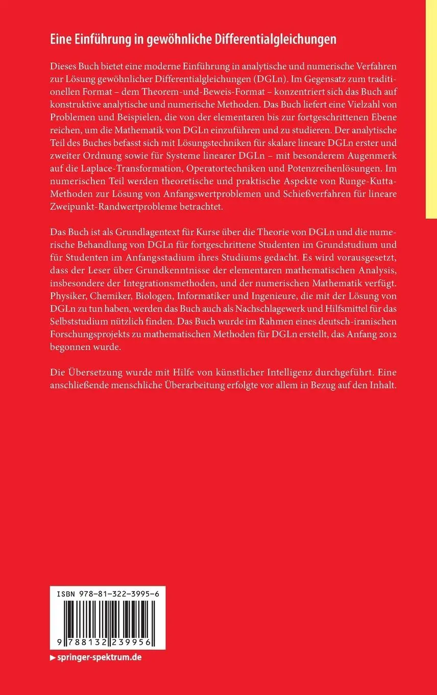 Rückseite: 9788132239956 | Eine Einführung in gewöhnliche Differentialgleichungen | Buch | xiv