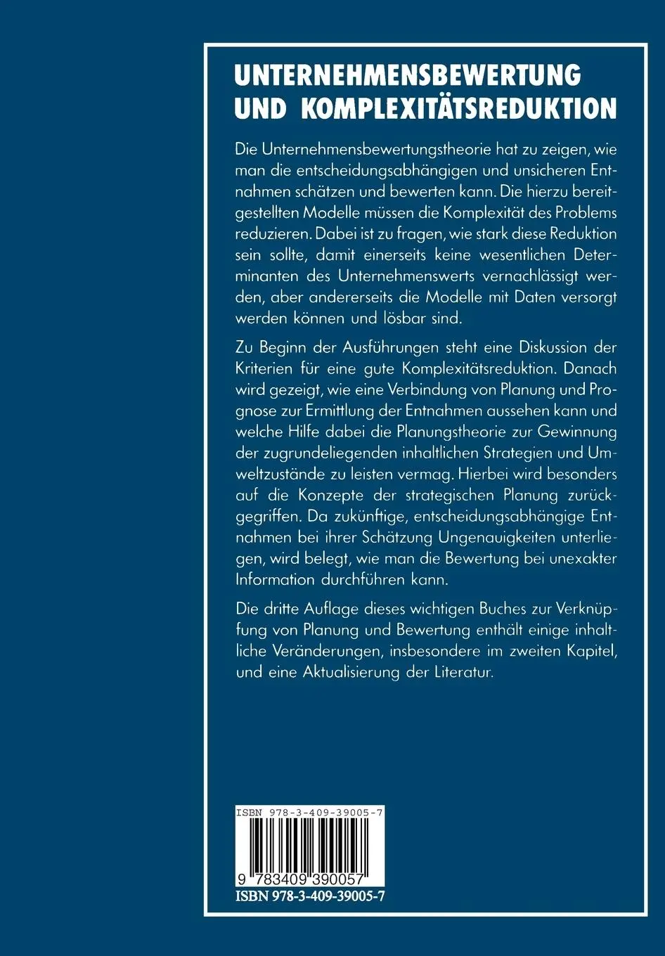 Rückseite: 9783409390057 | Unternehmensbewertung und Komplexitätsreduktion | Wolfgang Ballwieser