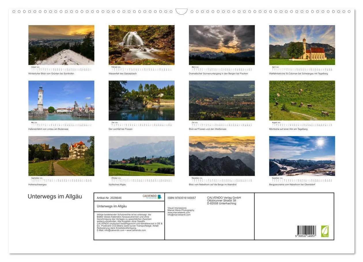 Bild: 9783516140057 | Unterwegs im Allgäu (Wandkalender 2026 DIN A2 quer), CALVENDO...