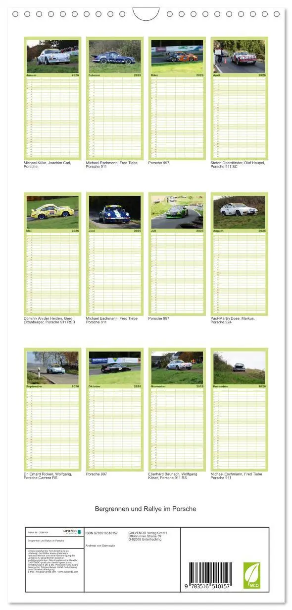 Bild: 9783516510157 | Familienplaner 2026 - Bergrennen und Rallye im Porsche mit 5...