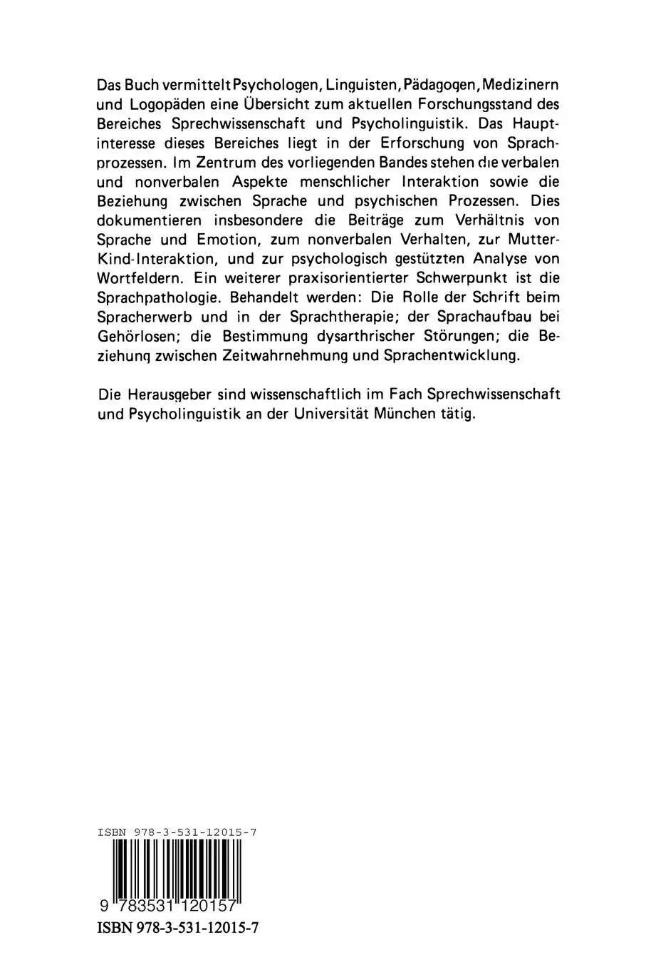 Rückseite: 9783531120157 | Sprechwissenschaft &amp; Psycholinguistik 2 | Gerd Kegel (u. a.) | Buch