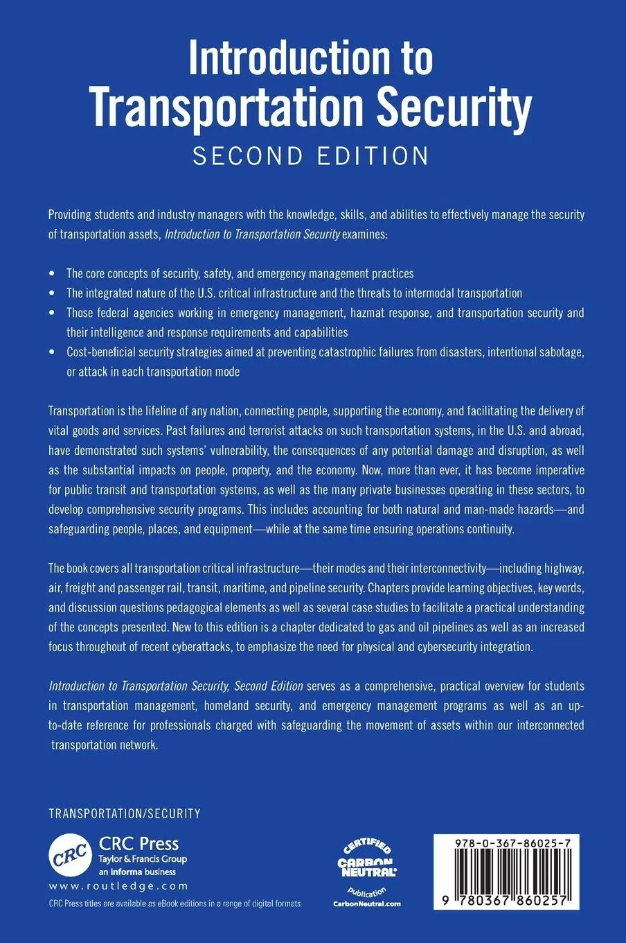 Rückseite: 9780367860257 | Introduction to Transportation Security | Frances L. Edwards (u. a.)