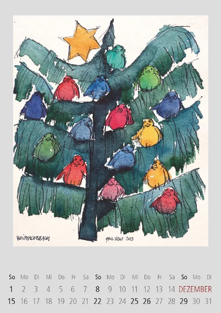 Bild: 9783985490257 | Bunte Begegnungen 2025 | Monatskalender mit Motiven von Jens Wolf
