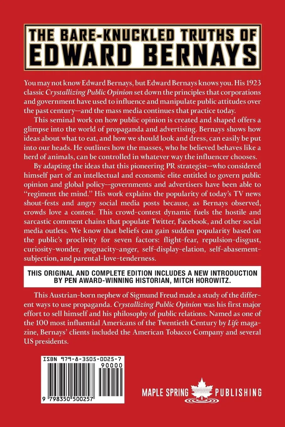 Rückseite: 9798350500257 | Crystallizing Public Opinion | Complete and Original Edition | Bernays