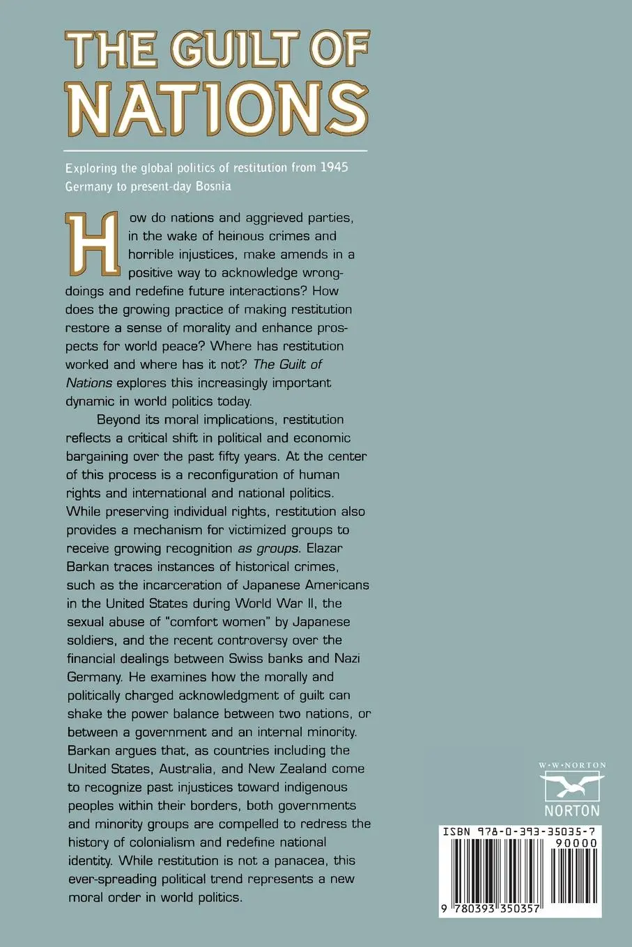 Rückseite: 9780393350357 | The Guilt of Nations | Elazar Barkan | Taschenbuch | Englisch | 2000