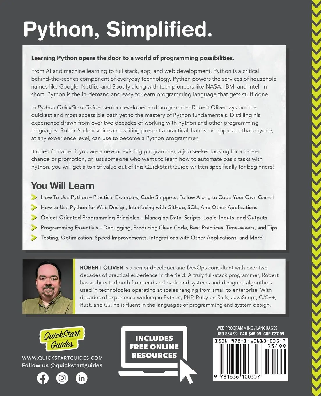 Rückseite: 9781636100357 | Python QuickStart Guide | Robert Oliver | Taschenbuch | Englisch