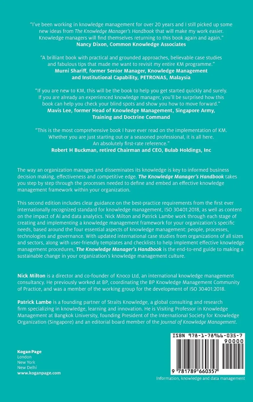 Rückseite: 9781789660357 | Knowledge Manager's Handbook | Nick Milton (u. a.) | Buch | Englisch