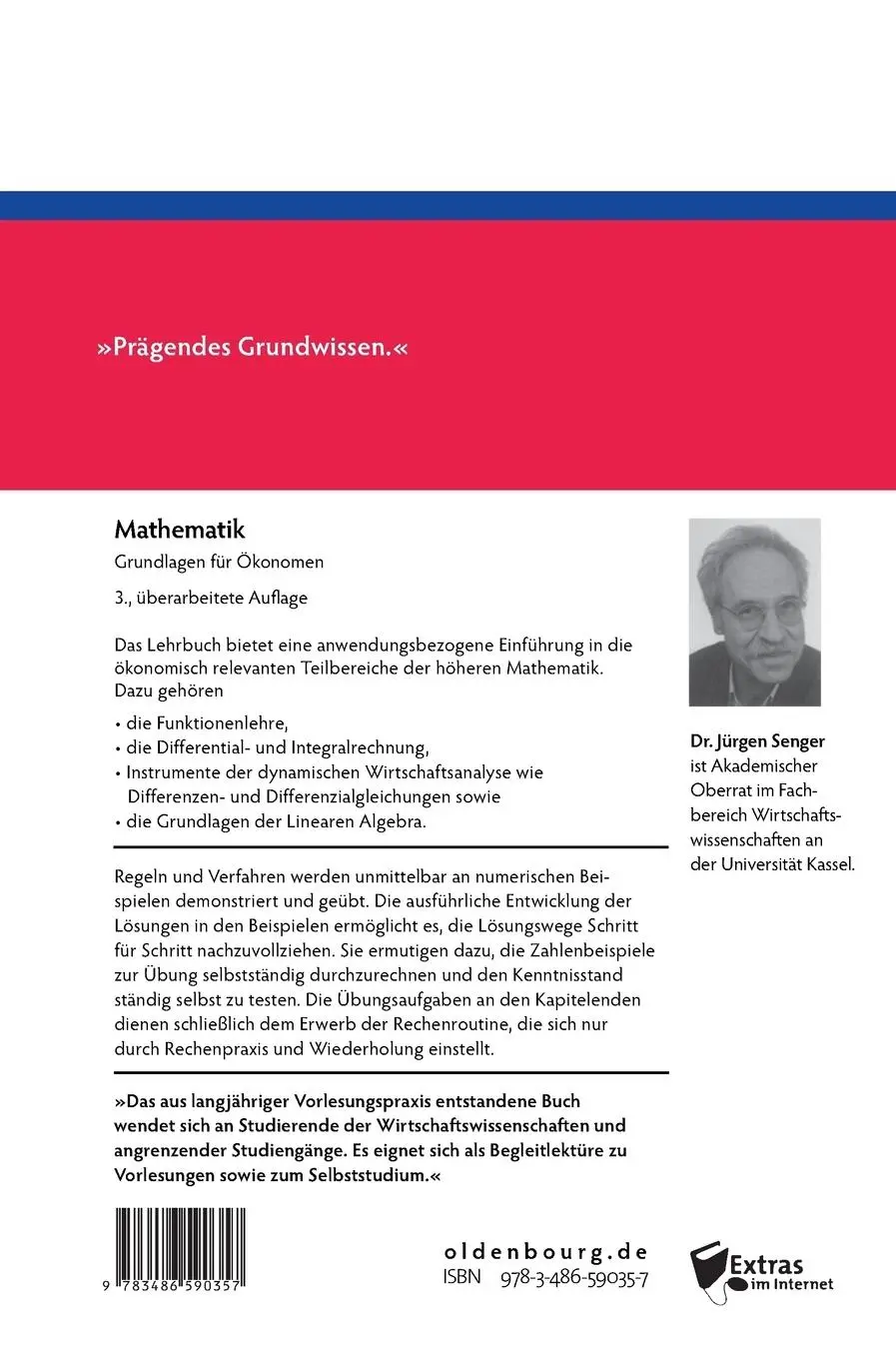 Rückseite: 9783486590357 | Mathematik | Grundlagen für Ökonomen | Jürgen Senger | Buch | XIV