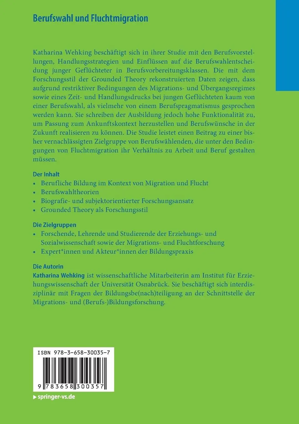 Rückseite: 9783658300357 | Berufswahl und Fluchtmigration | Katharina Wehking | Taschenbuch