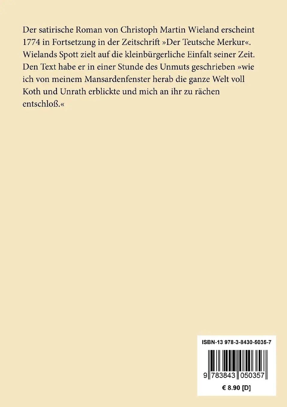 Rückseite: 9783843050357 | Geschichte der Abderiten | Christoph Martin Wieland | Taschenbuch