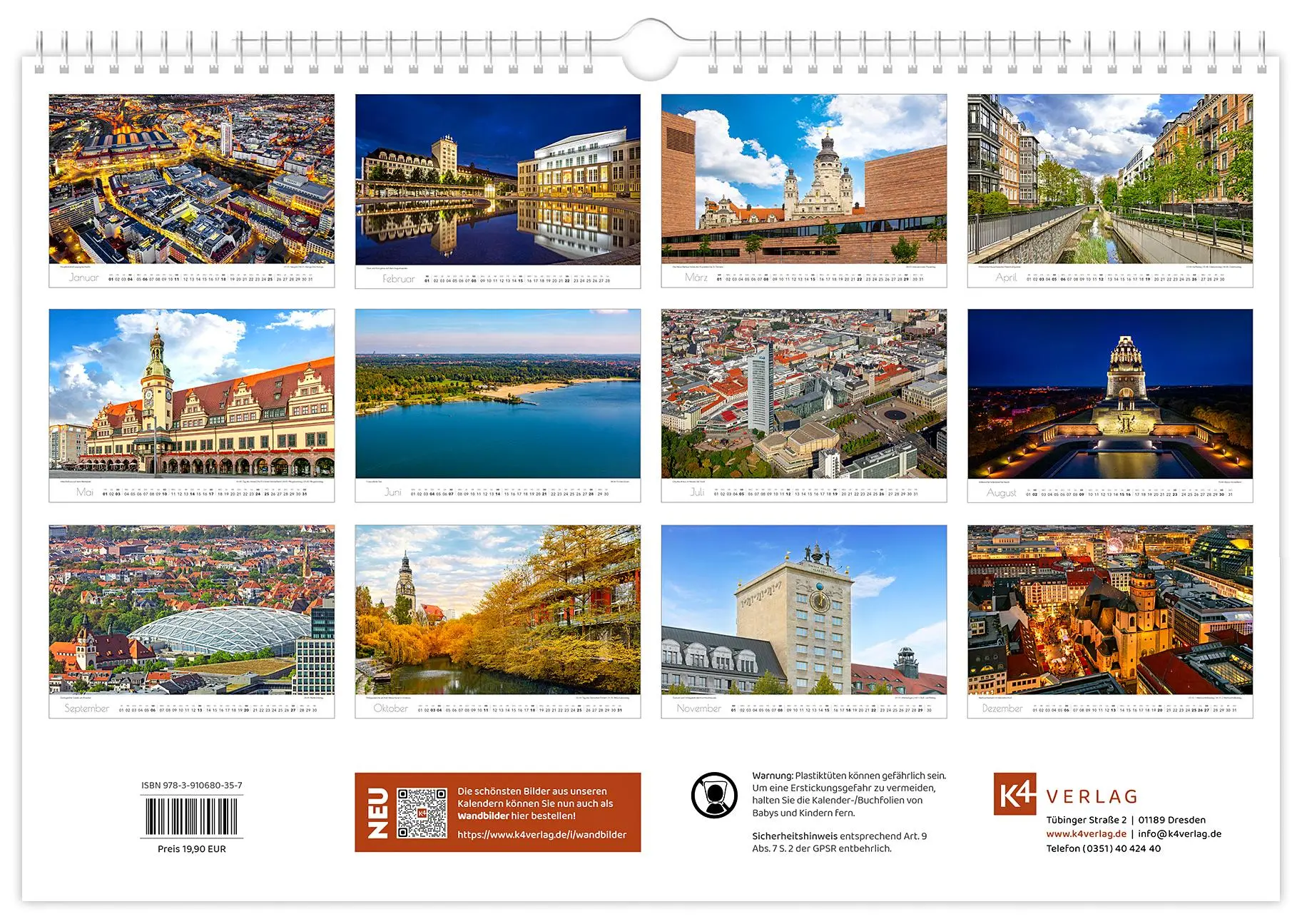 Bild: 9783910680357 | Kalender Leipzig 2026 | 45 x 30 cm weißes Kalendarium | Peter Schubert