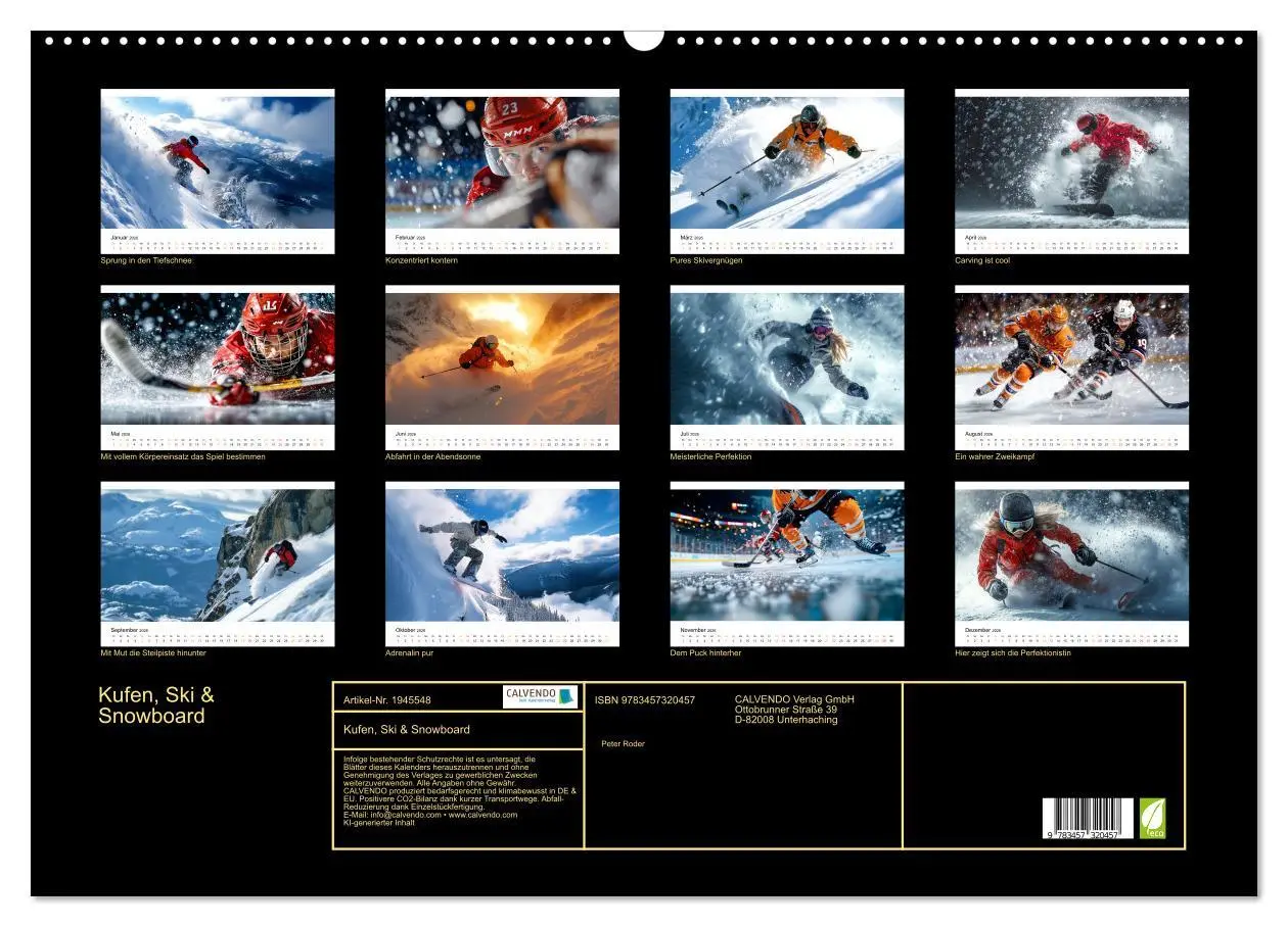 Bild: 9783457320457 | Kufen, Ski &amp; Snowboard (Wandkalender 2026 DIN A2 quer), CALVENDO...