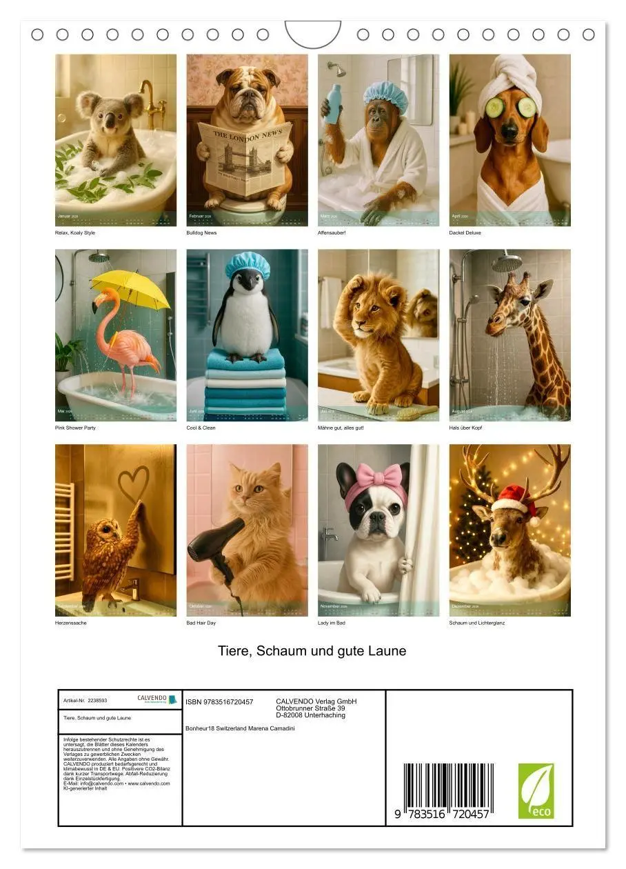 Bild: 9783516720457 | Tiere, Schaum und gute Laune (Wandkalender 2026 DIN A4 hoch),...