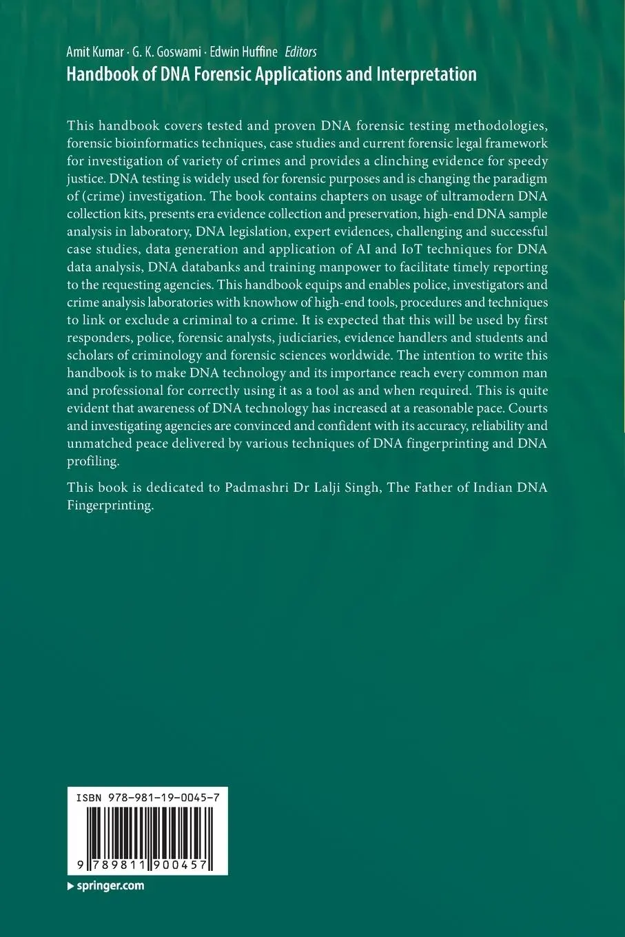 Rückseite: 9789811900457 | Handbook of DNA Forensic Applications and Interpretation | Taschenbuch