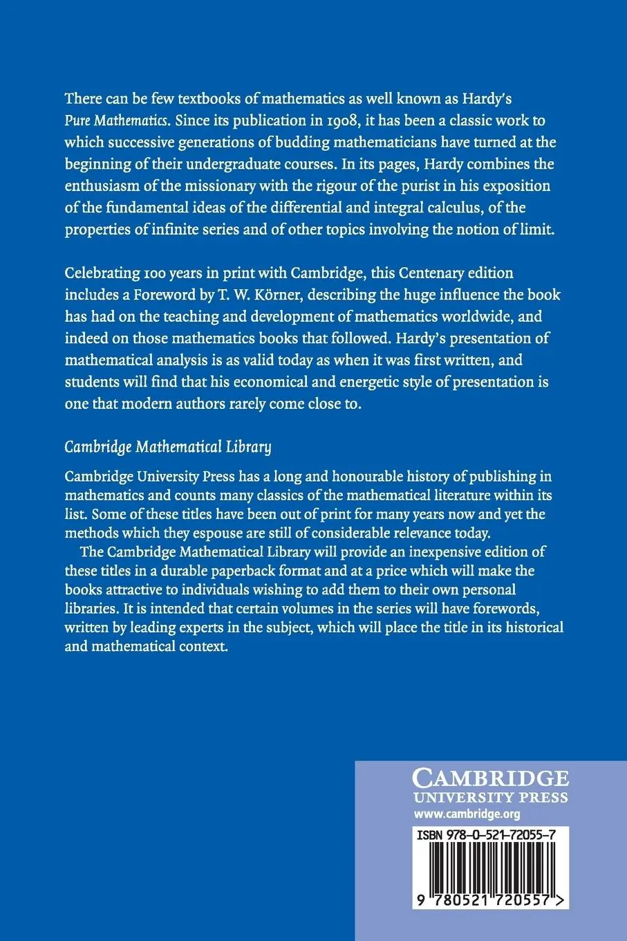 Rückseite: 9780521720557 | A Course of Pure Mathematics | G. H. Hardy | Taschenbuch | Englisch