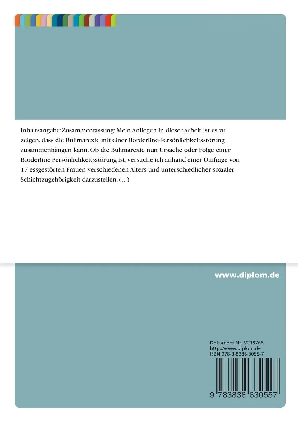 Rückseite: 9783838630557 | Die Zirkularität zwischen Bulimarexie und Borderline-Syndrom | Buch